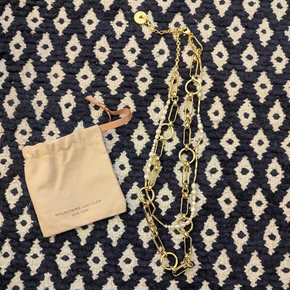 Mignonne Gavigan Gold and Pearl Double Chain Necklace - Picture 1 of 3